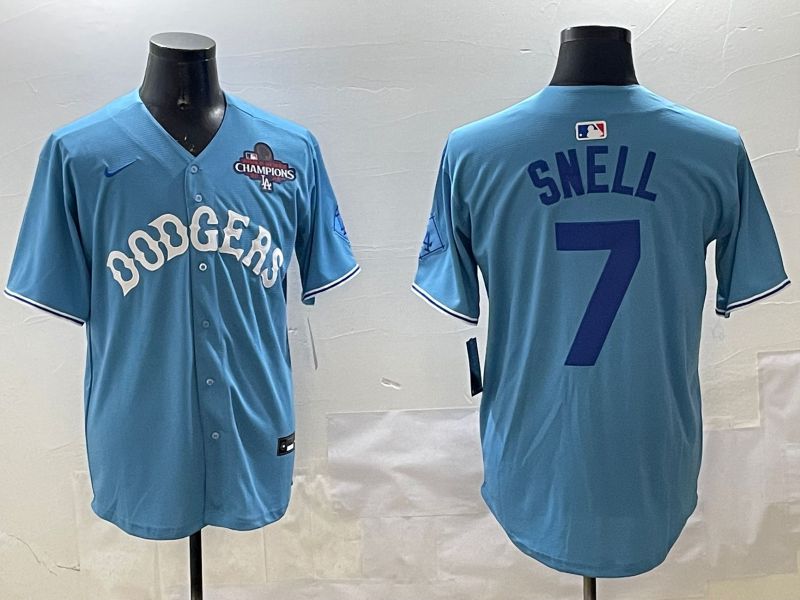 Men Los Angeles Dodgers #7 Snell Light Blue Joint Name 2025 Nike MLB Jersey style 17